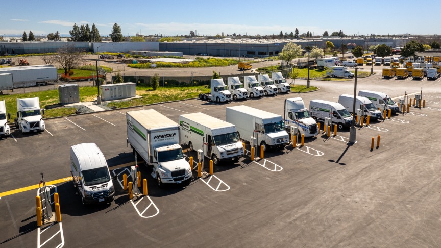 Grid-eMotion® Fleet solution charging electric trucks at Penske truck depot